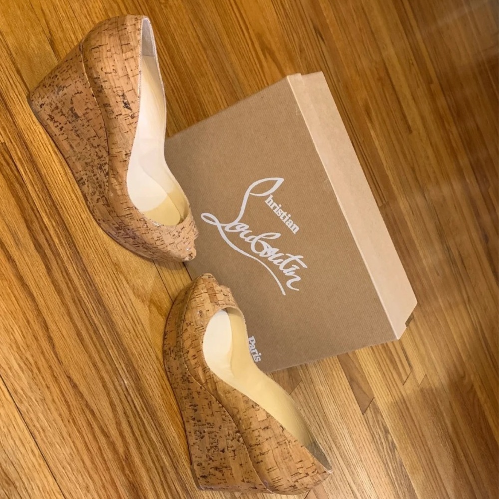 Christian Louboutin cork peek toe wedges